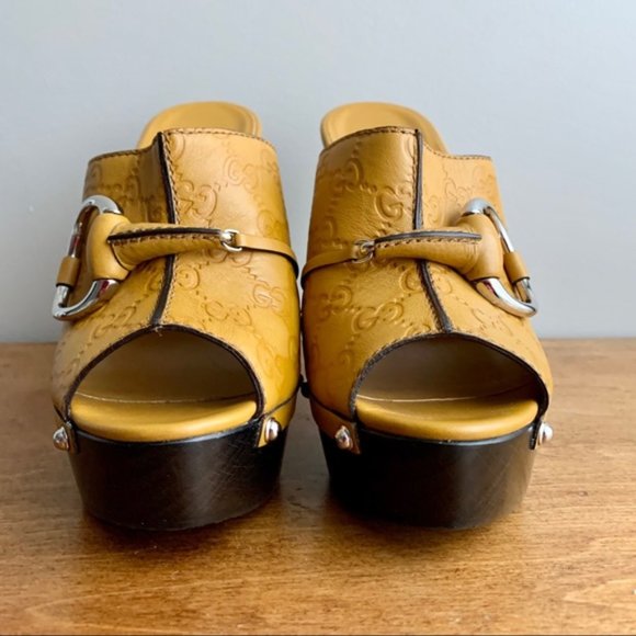 Gucci | Leather Platform Wooden GG Horsebit Mules - Picture 5 of 16